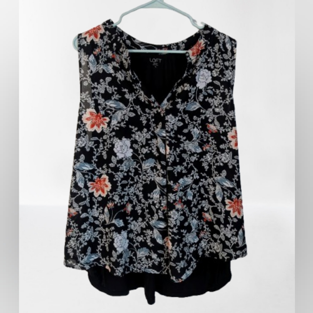 BOGO LOFT Women's Floral Sleeveless Blouse - Black and Red